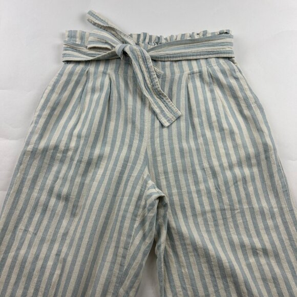 Madewell Light Blue Stripe Linen Blend Huston Relaxed Leg Cropped Pant M - Picture 2 of 8